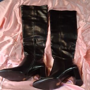 Black Pu Leather Over The Knee High Boots